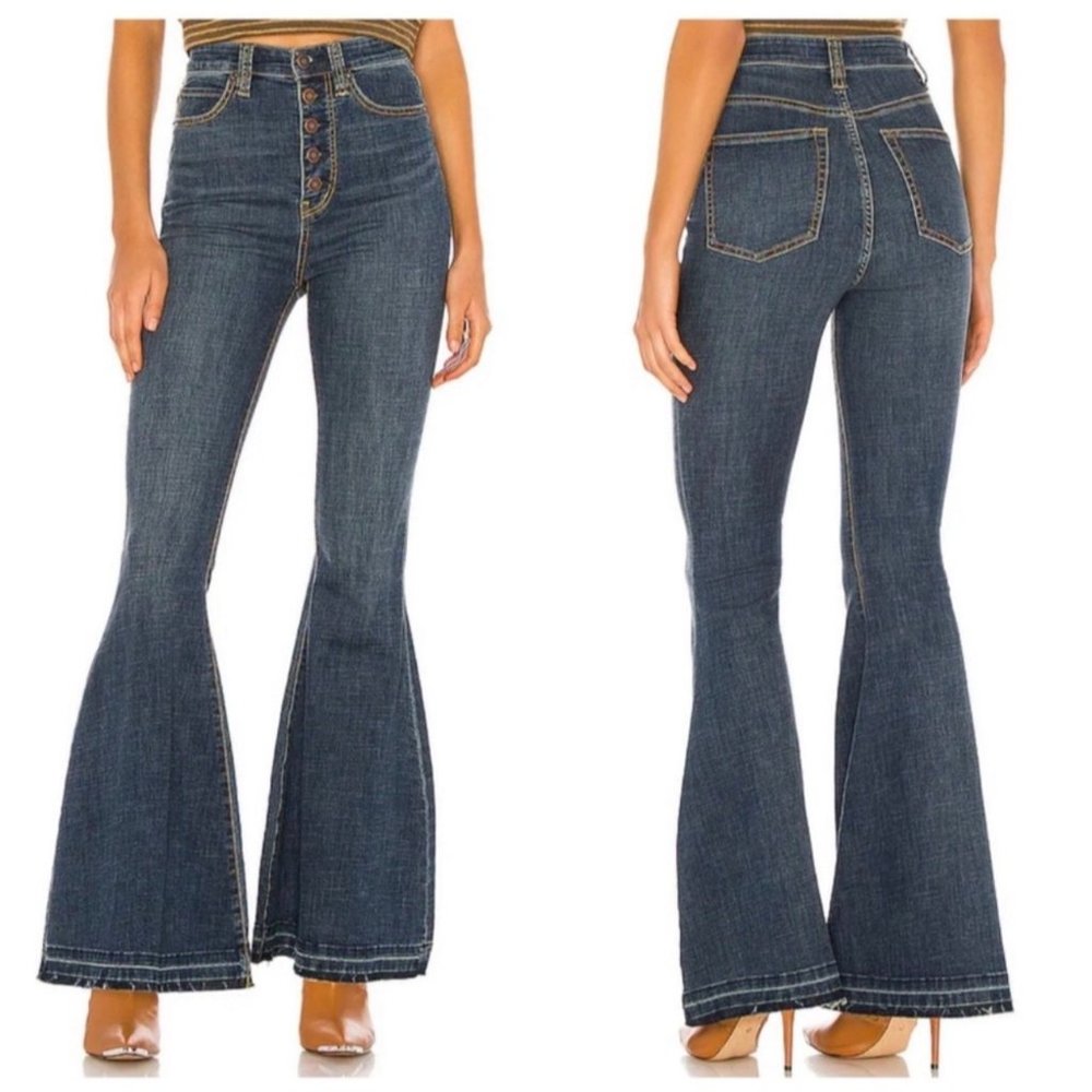 Free People Irreplaceable Flare Button Fly Raw Hem Jeans 27 - Picture 2 of 12